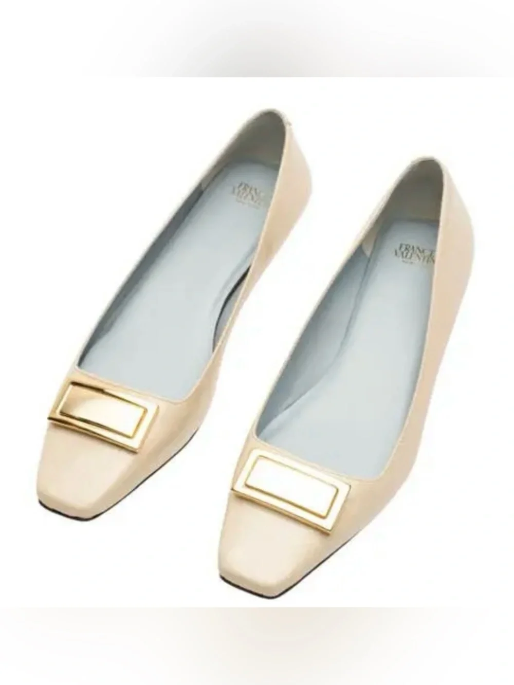 NWOB Frances Valentine Patent Cream Flats with Gold Plaque - Picture 1 of 16